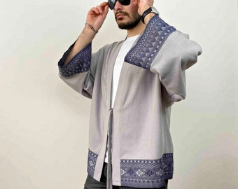 Men's Summer Kimono Cardigan, Male Haori Jacket, Loose Unisex Yukata, Traditional Japanese Kimono Jacket, Boho Streetwear Clothing