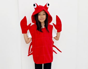 Kids' Red Crab Costume, Lobster Halloween Outfit, Crab and Claw Set, Sea Animal Dress Up, Toddler Hoodie Crayfish, Fleece Vest and Gloves