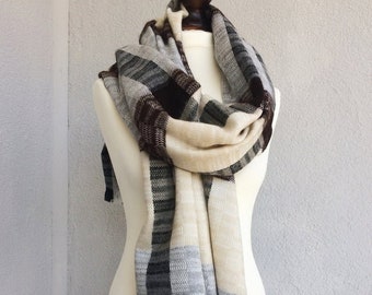 Plaid Blanket Scarf, Tartan Men Travel Shawl, Birthday Gift Scarf, Herringbone Coverup Stole, Oversized Checked Wrap, Winter Wedding Shawl