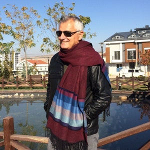 Boho Blanket Travel Scarf, Extra Long Wool Scarf, Oversized Men&#39;s Shawl, Women&#39;s Winter Wrap Stole, Father&#39;s Day Gift