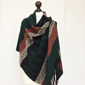 Forest Green Blanket Scarf, Fall Tribal Minimal Shawl, Valentine Day Gift, Meditation Prayer Wrap, Men Boho Aztec Shawl, Travel Women Stole