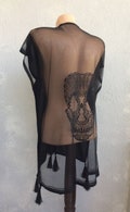 Black Skull Lace Sheer Kimono Jacket, Steampunk Adult Sexy Halloween Costume, Lightweight Gothic Festival Clothing, Boho Beach Coverup Top product logo