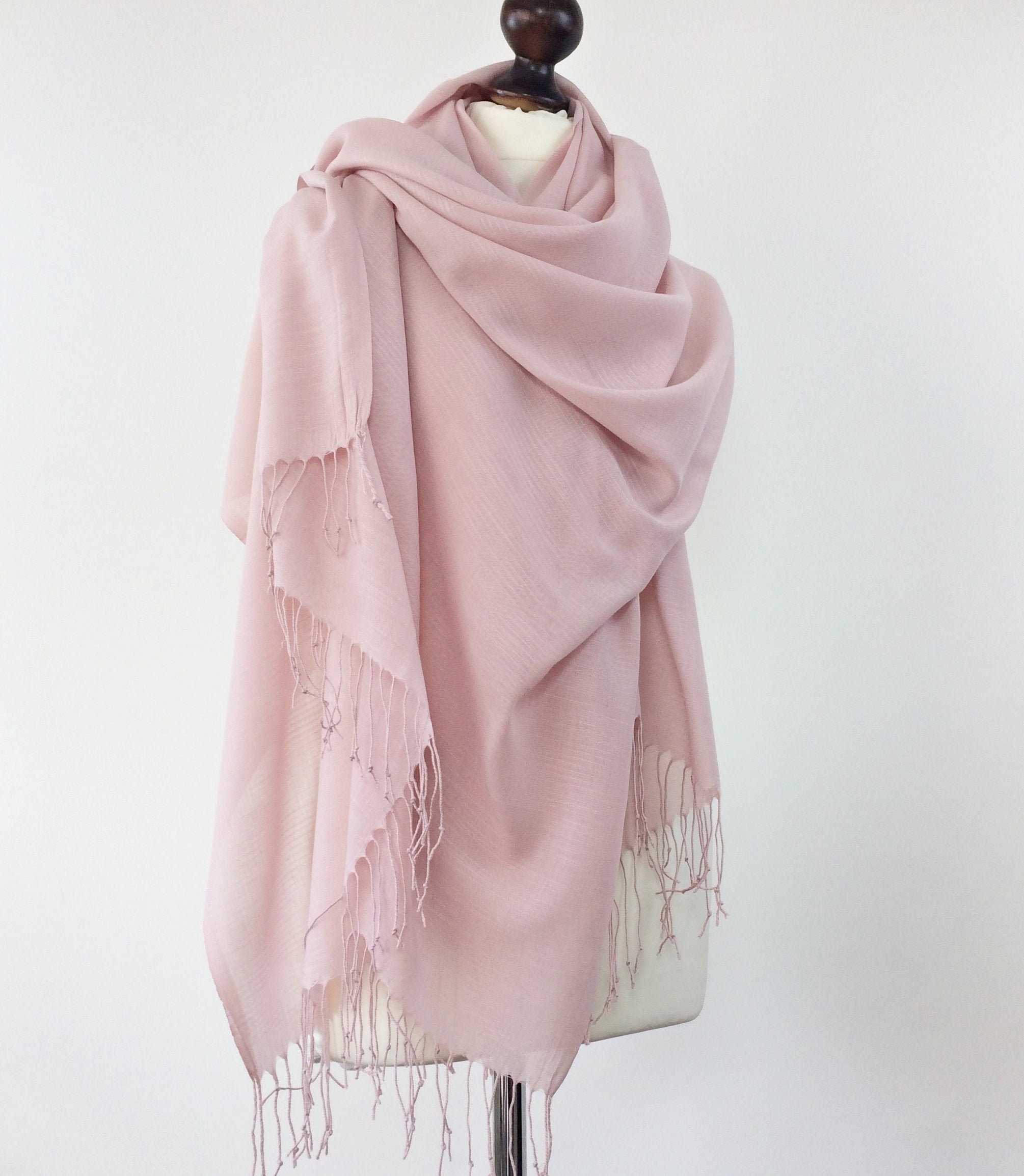 Blush Pink Linen Pashmina Bridal Wrap Tassel Scarf Pale Pink Etsy UK