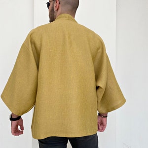 Mustard Linen Men's Haori Japanese Kimono Jacket Baggy - Etsy