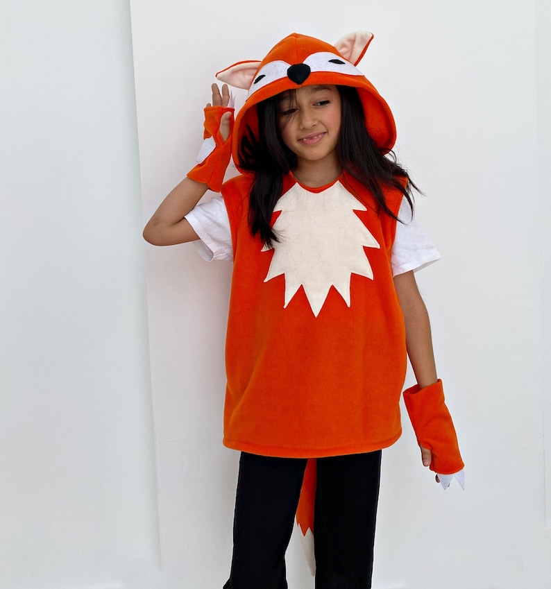 Kid's Fox Costume, Toddler Fox Vest and Tail Set, Woodland Halloween Outfit, Whimsical Fox Dress-up, Forest Fox Fleece Vest, Animal Outfit image 2