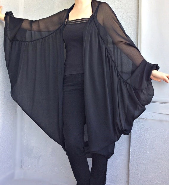 Black Tulle Kimono Butterfly Sheer Jacket Loose Kimono Robe Transparent Tulle Tunic Beach Coverup Summer Cardigan Top Women s Gift Etsy UK