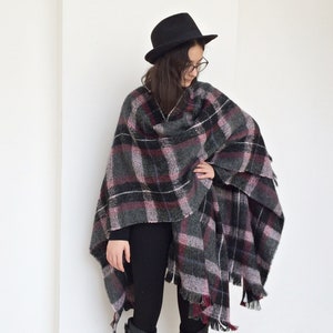 Blanket Plaid Poncho, Wool Ruana Wrap, Men Boucle Cape, Shoulder Large Shawl, Tartan Women Cloak, Fall Winter Apparel, Teen Birthday Gift