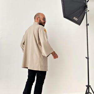 Men's Japanese Kimono Cardigan, Fall Patchwork Haori Jacket, Streetwear Loose Men Yukata Coat image 5