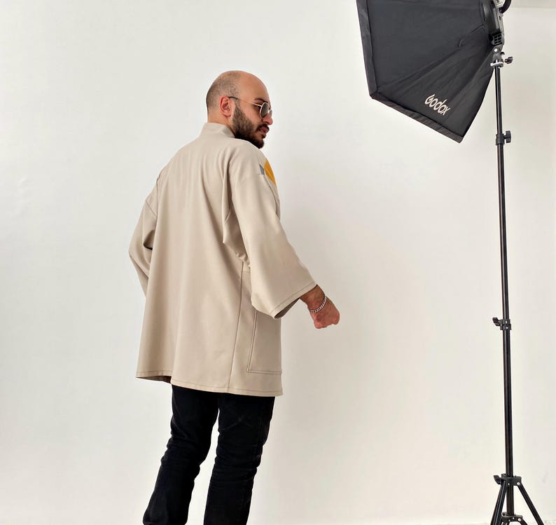Men's Japanese Kimono Cardigan, Fall Patchwork Haori Jacket, Streetwear Loose Men Yukata Coat image 5