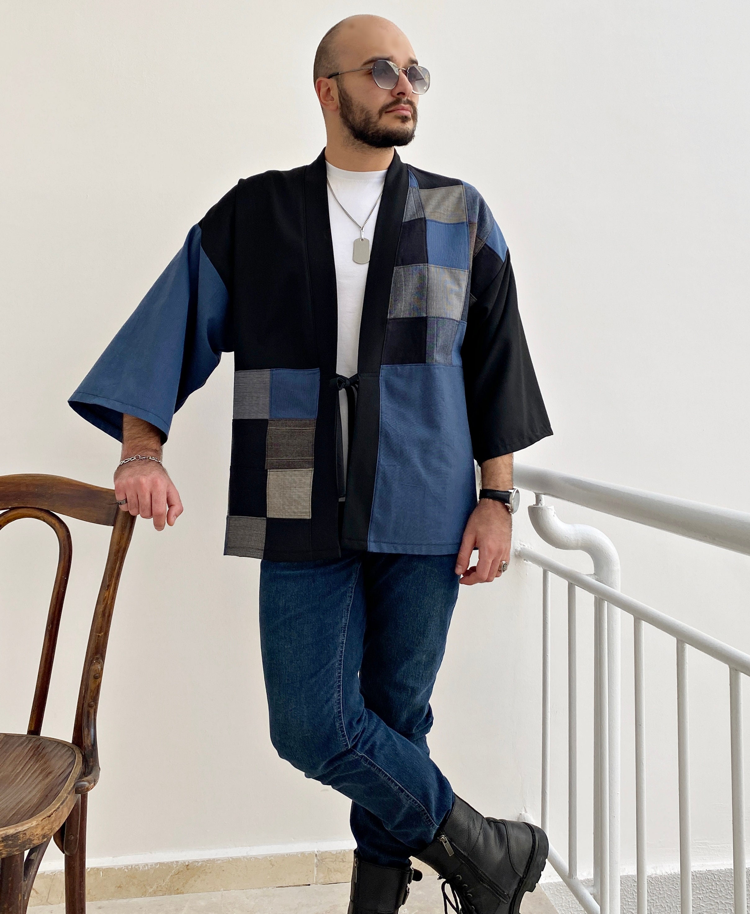 Boho Patchwork Haori Jacket, Men's Japanese Kimono, Retro-inspired