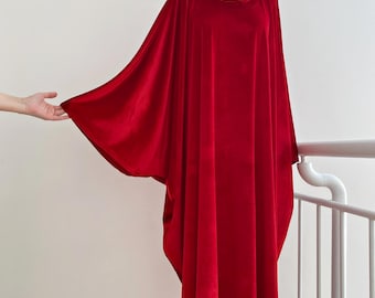 Deep Red Velvet Caftan: Plus Size Maxi Draped Evening Gown