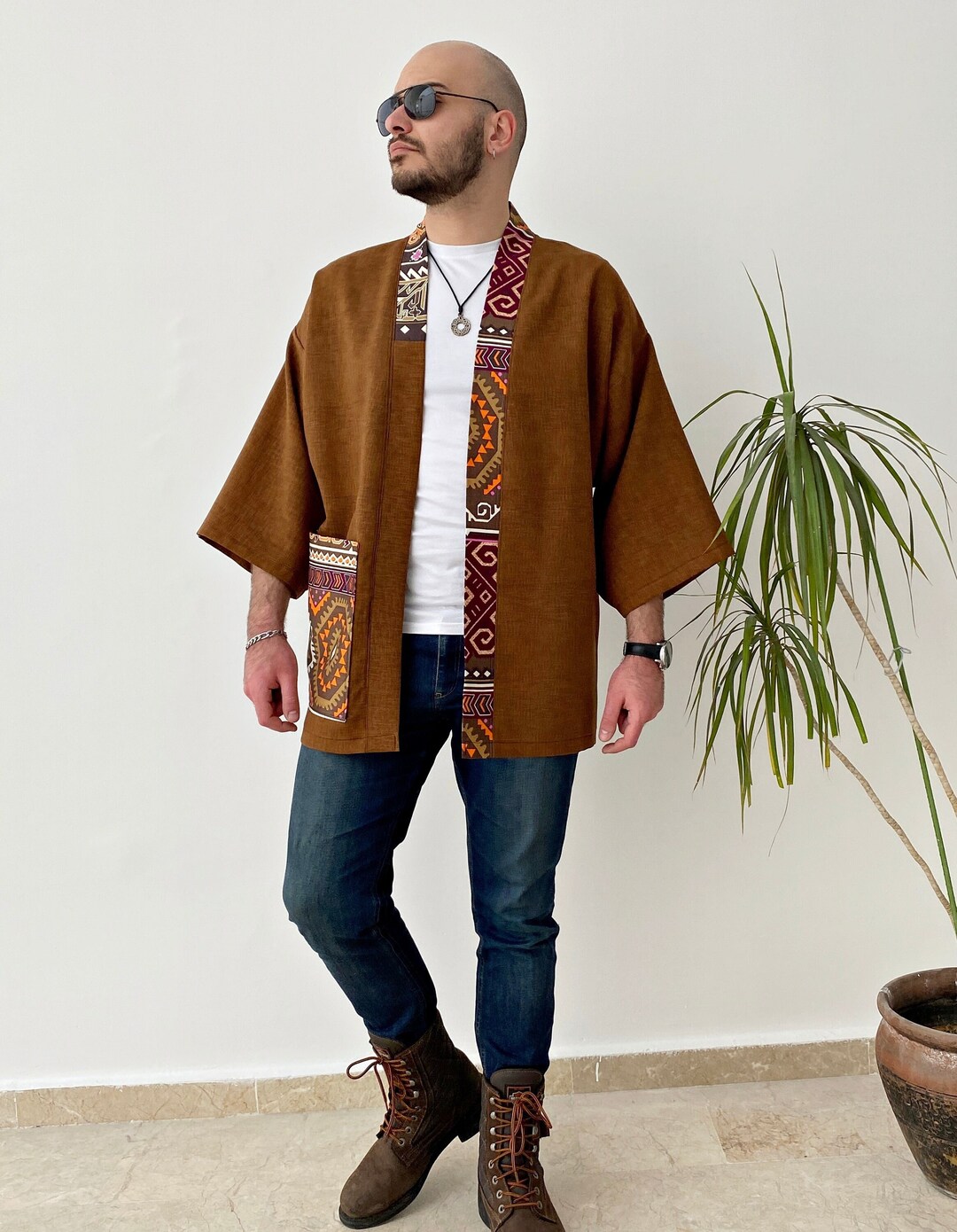 Linen Patchwork Unisex Kimono Japanese Men's Haori - Etsy