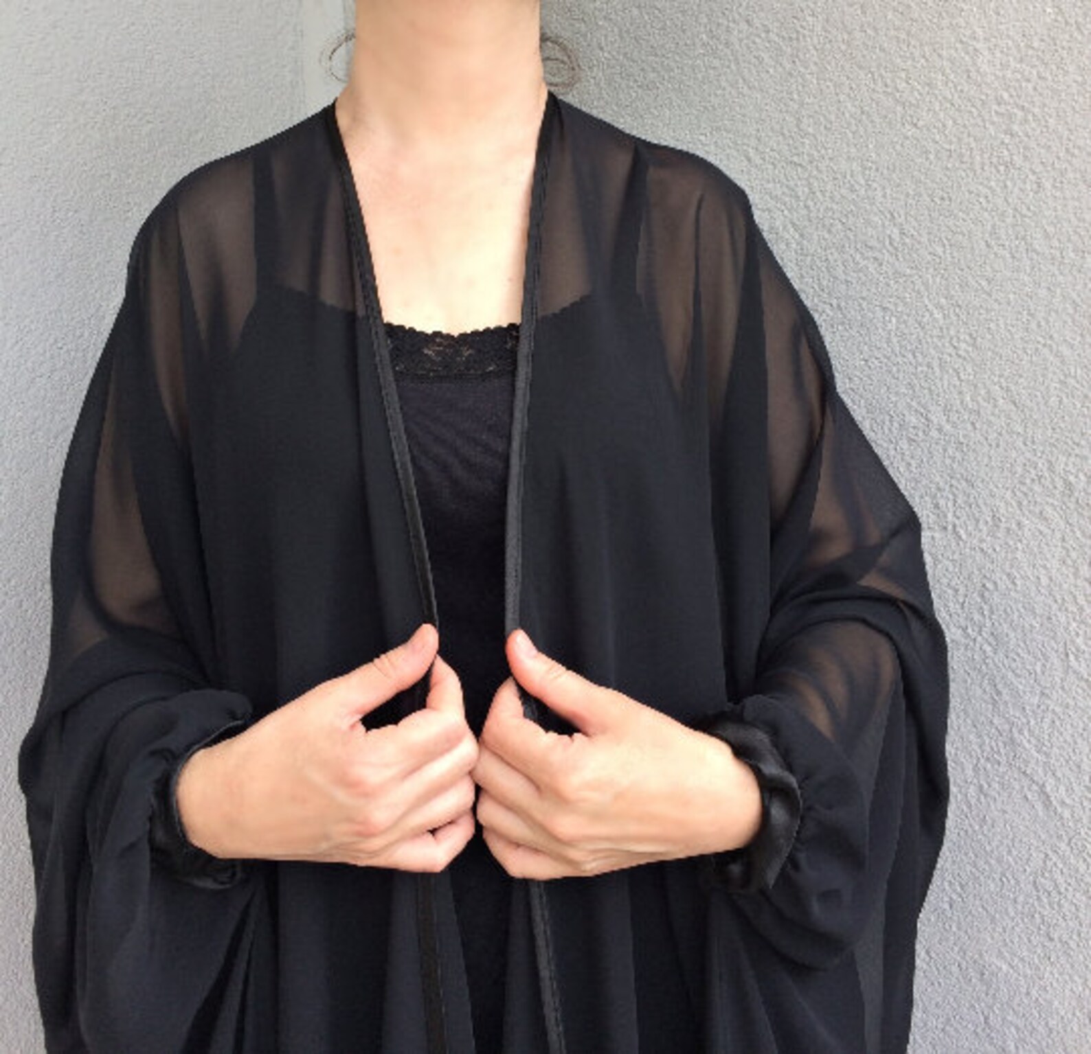 Black Dressing Gown Plus Size Maxi Kimono Sheer Long Robe - Etsy