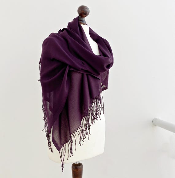 Eggplant Pashmina Shawl, Sheer Purple Wedding Wrap, Evening Stole