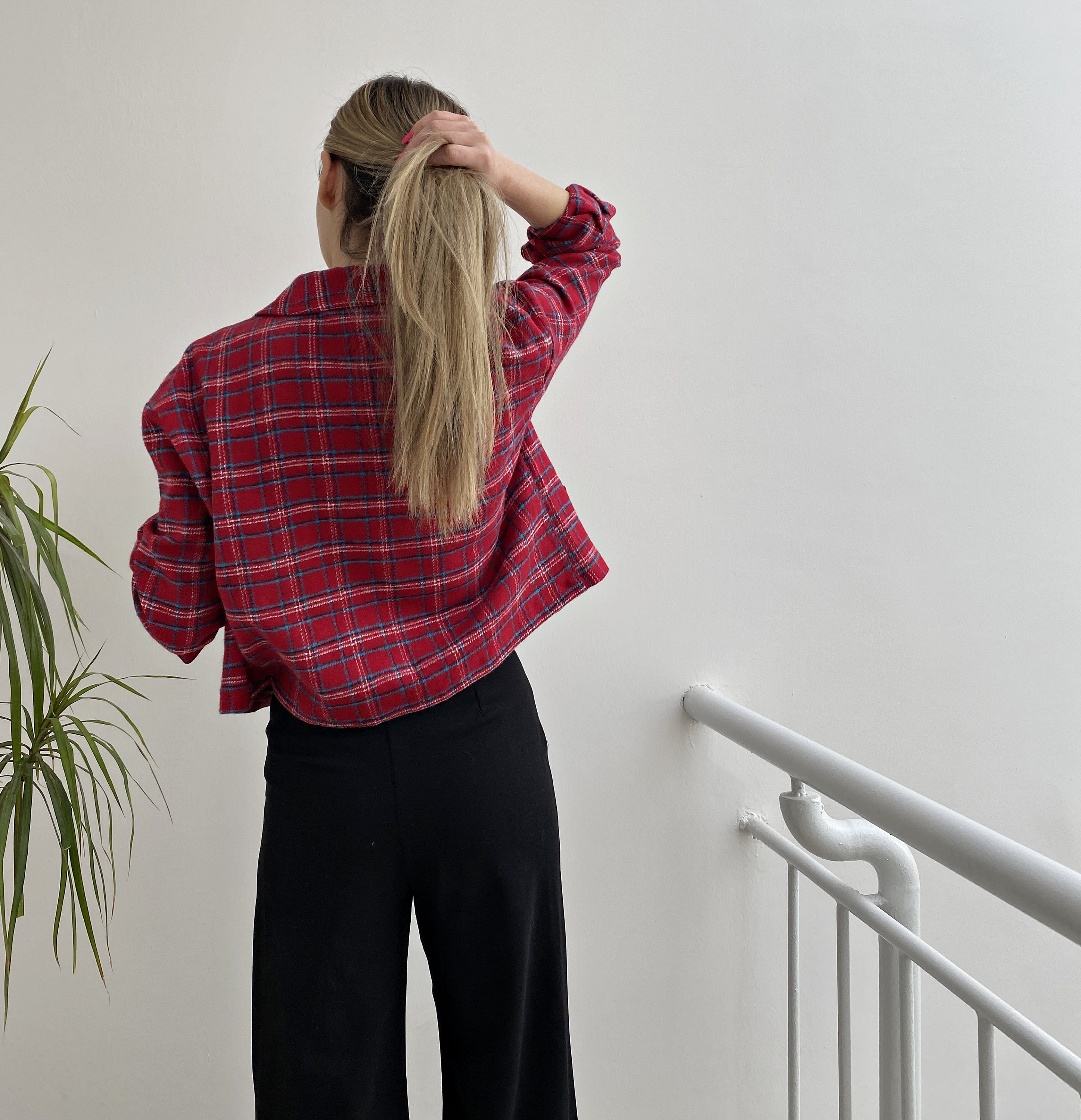 Cropped Shirt Jacket, Red Plaid Shacket, Comfortable