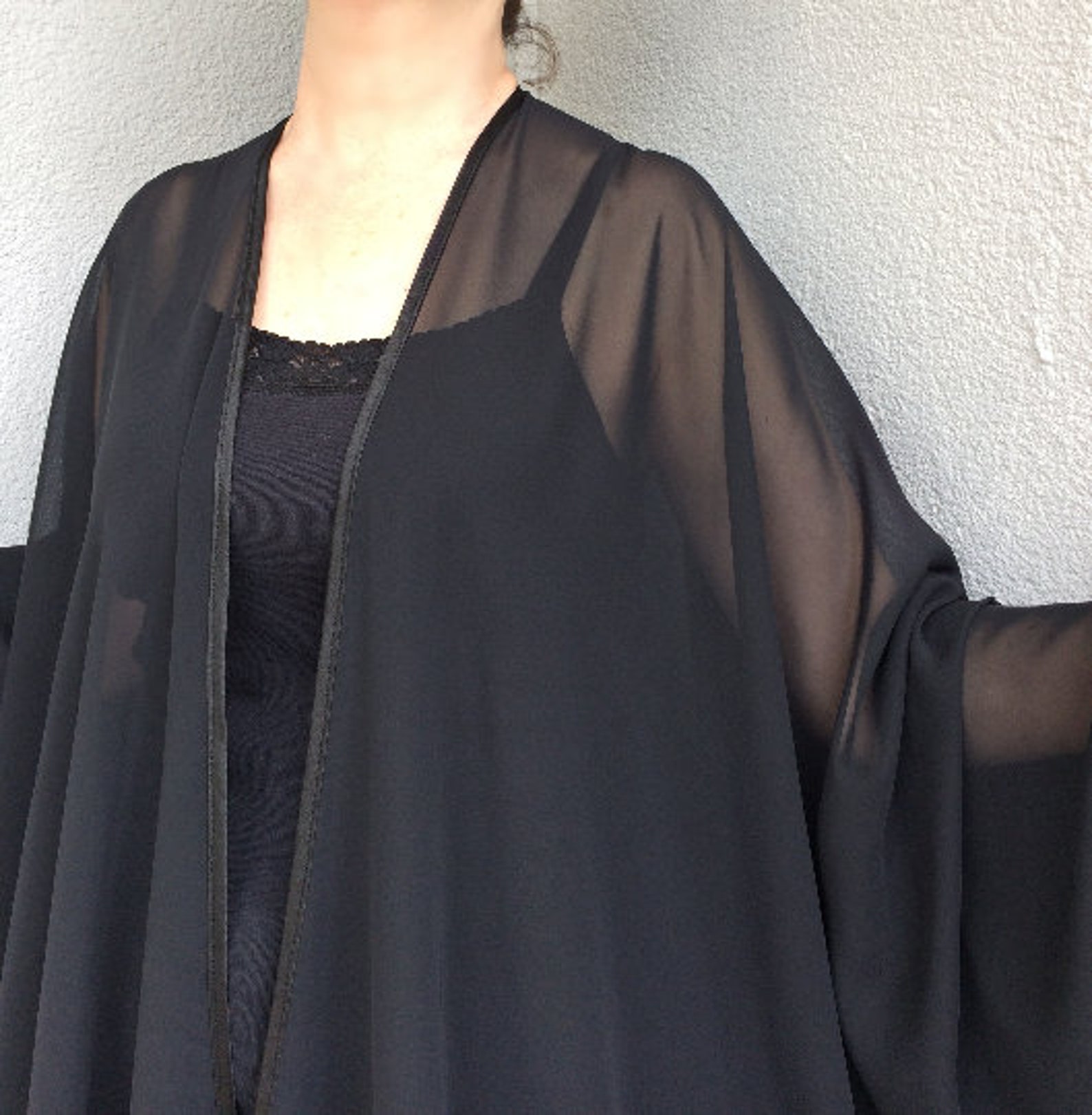 Black Dressing Gown Plus Size Maxi Kimono Sheer Long Robe - Etsy