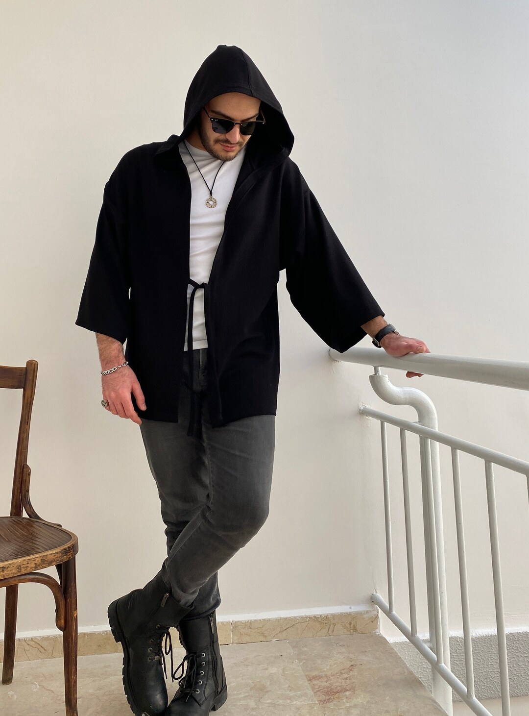 Black Hooded Kimono Jacket, Japanese Haori, Unisex Streetwear - Etsy