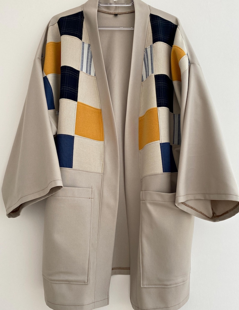Men's Japanese Kimono Cardigan, Fall Patchwork Haori Jacket, Streetwear Loose Men Yukata Coat image 7