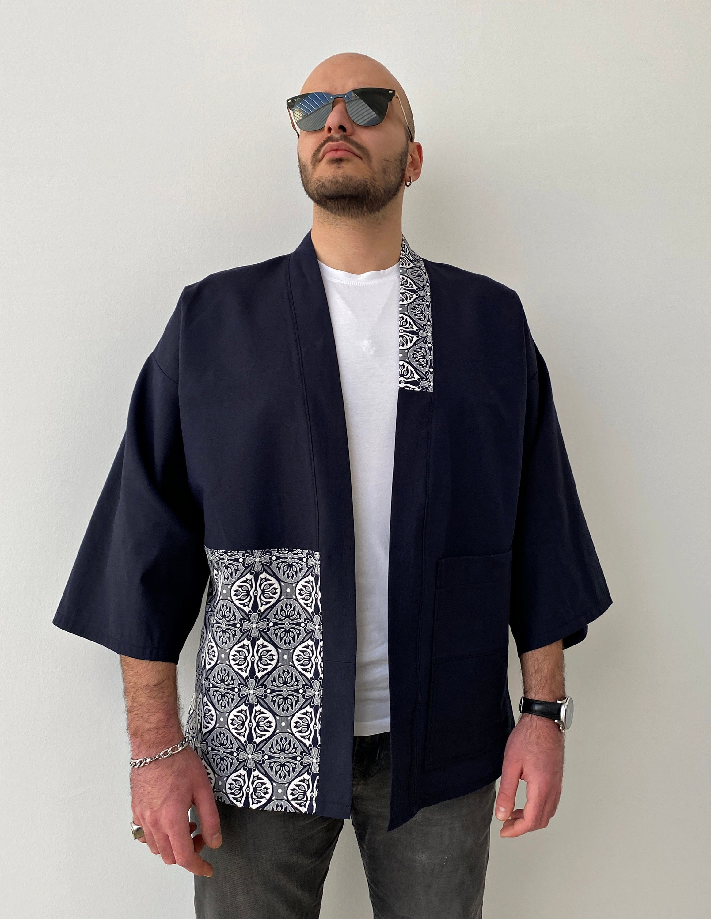 Men Baggy Japanese Kimono Jacket Cotton Linen Coat Loose Bathrobe Outwear  Jacket