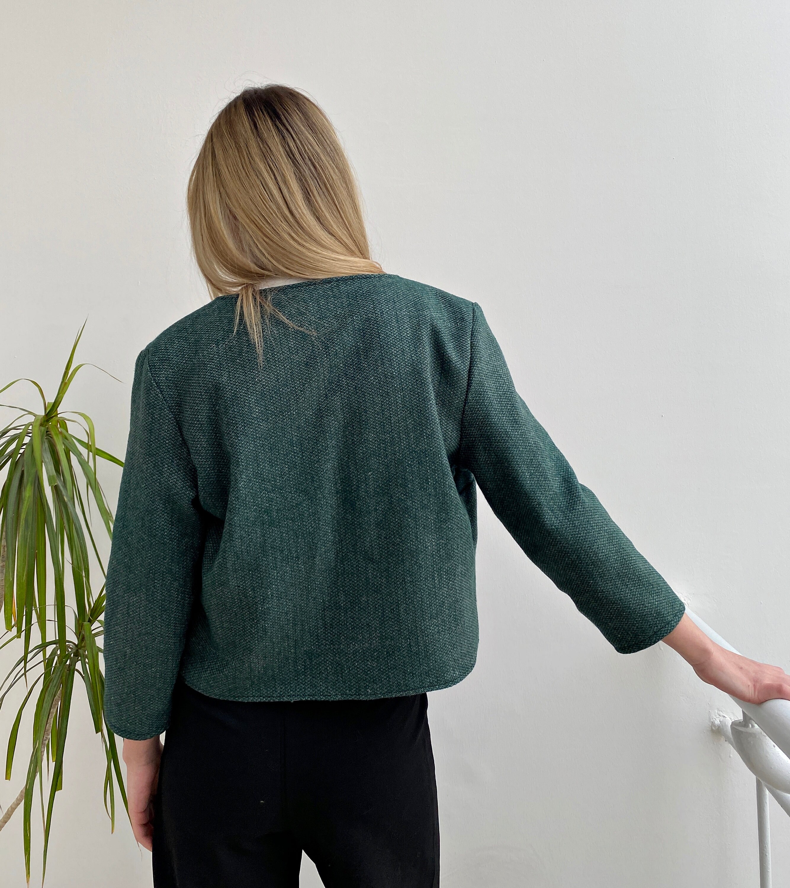 Women Cropped Jacket, Boho Wool Crop, Floral Lined Coat