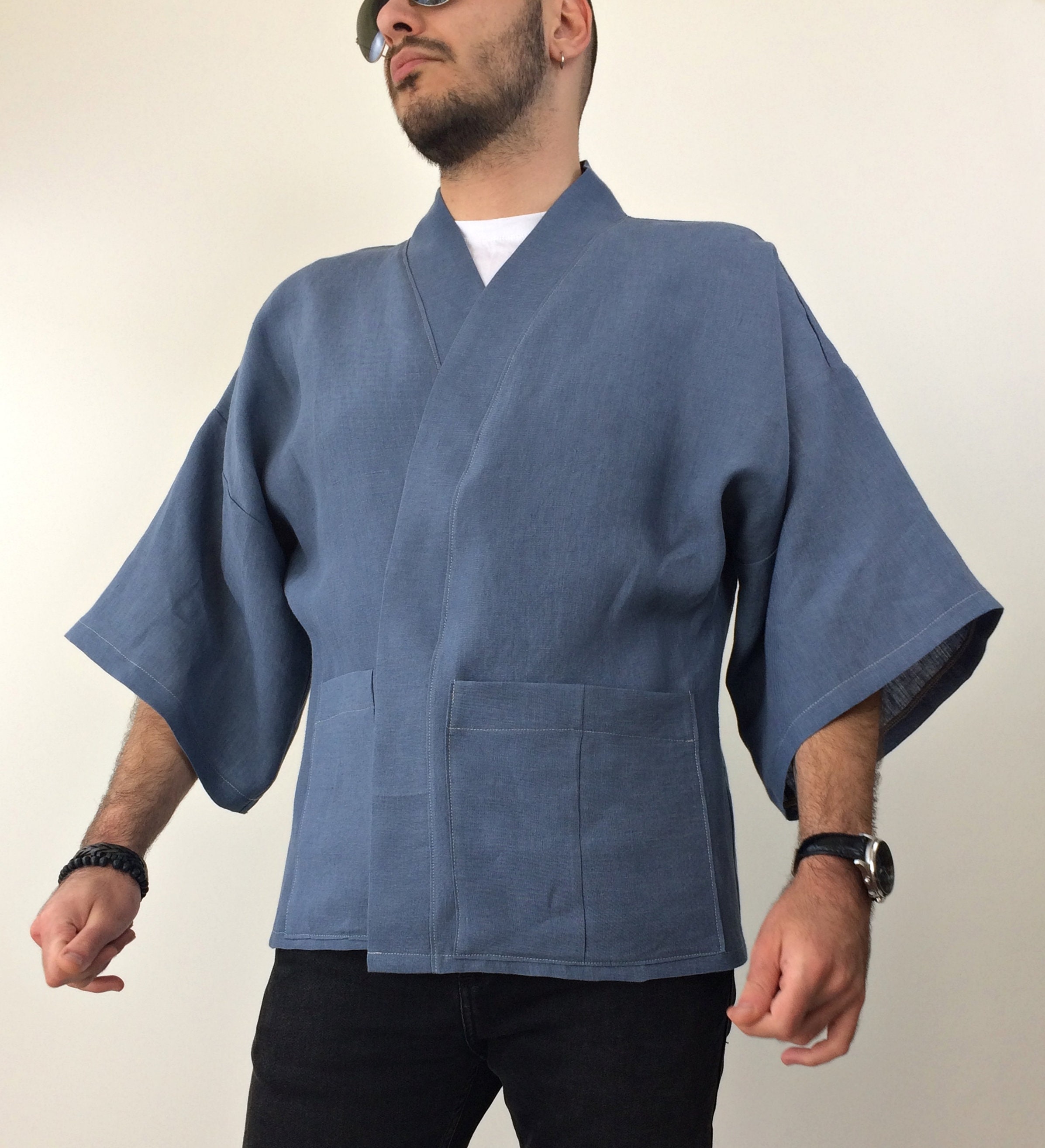 実寸XL初期UK製 ShirinGuild Linen Haori Kimono