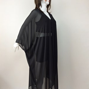 Black Loose Sheer Kimono, Plus Size Cardigan, See Through Long Caftan, Lightweight Summer Jacket, Beach Coverup, Boho Solid Top