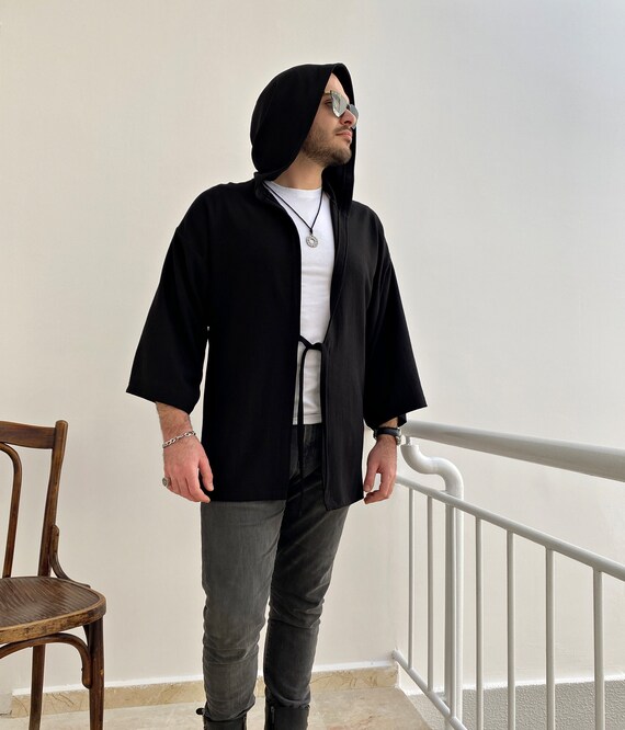 Black Hooded Kimono Jacket, Japanese Haori, Unisex Streetwear - Etsy