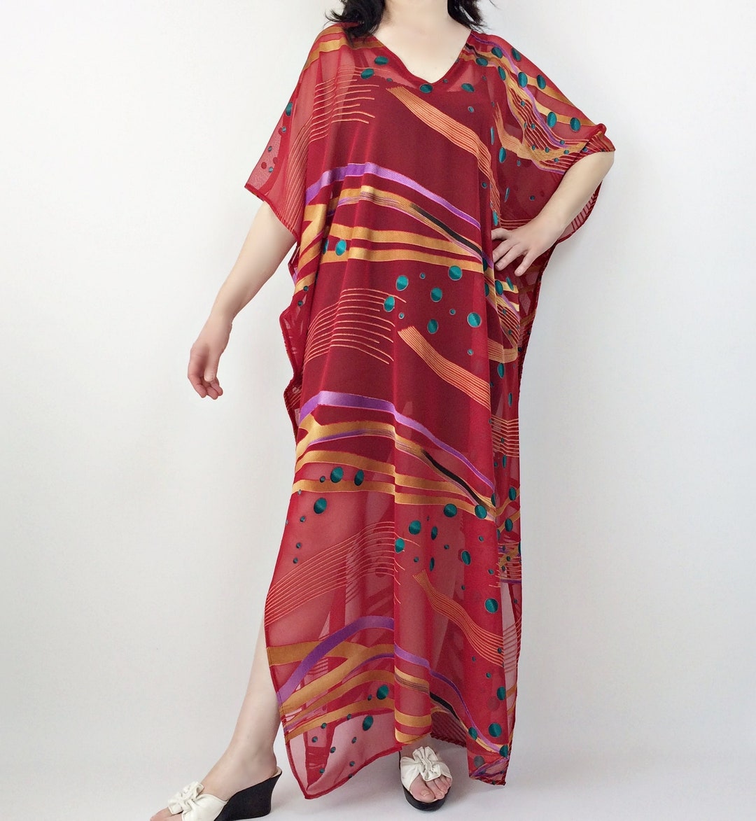 Sheer Red Caftan, Beach Maxi Dress, Plus Size Cover Up, African Dress
