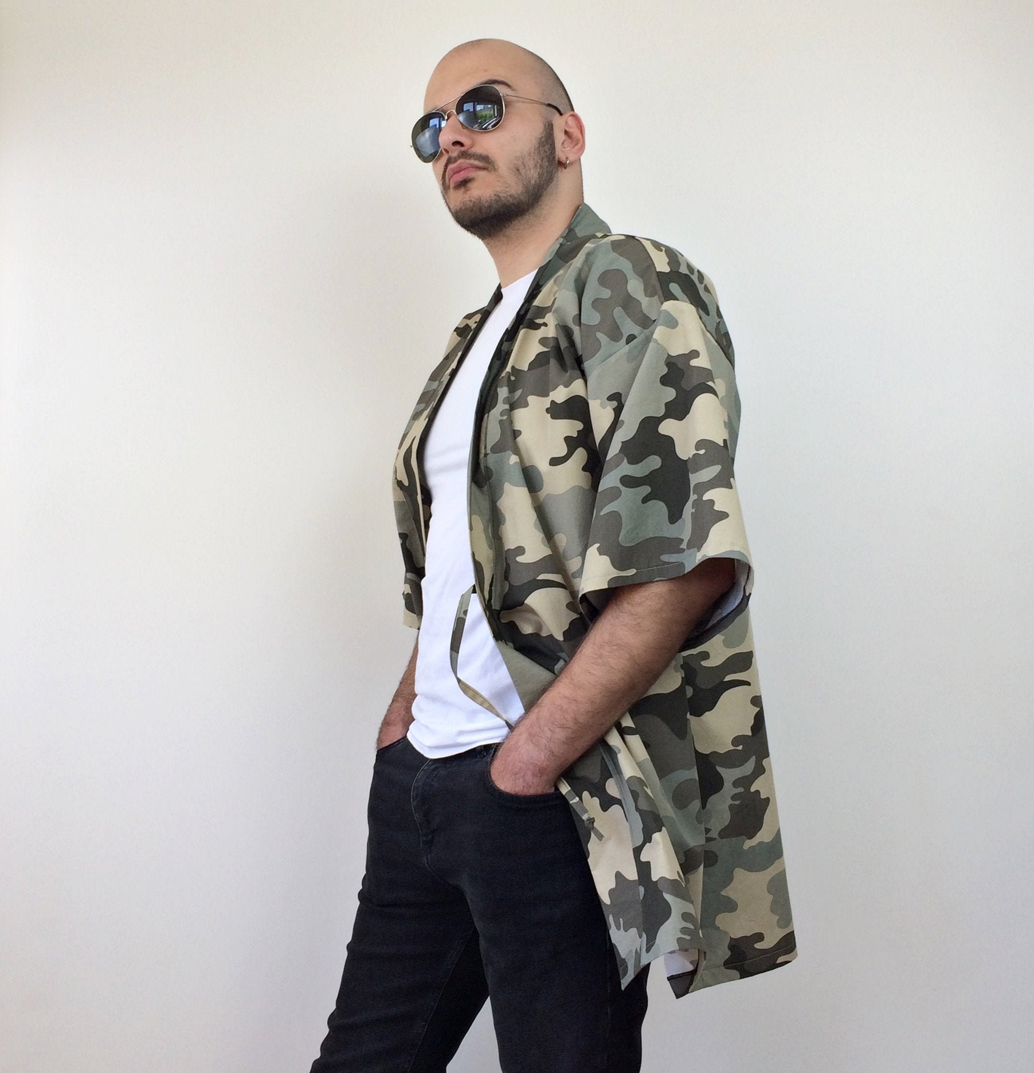高価値セリー Haori Men Camouflage Jacket, Kimono Yukata Cotton Streetwear Clothing