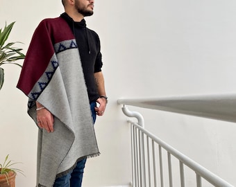 Bufanda de viaje de lana de gran tamaño, chal bohemio, chal de patchwork