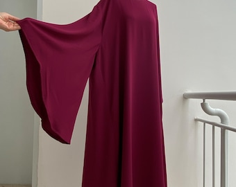 Plum and Black Caftan Dress, Angel Sleeve Maxi Kaftan, Loose Fit Evening Dress, Handmade Special Occasion Outfit