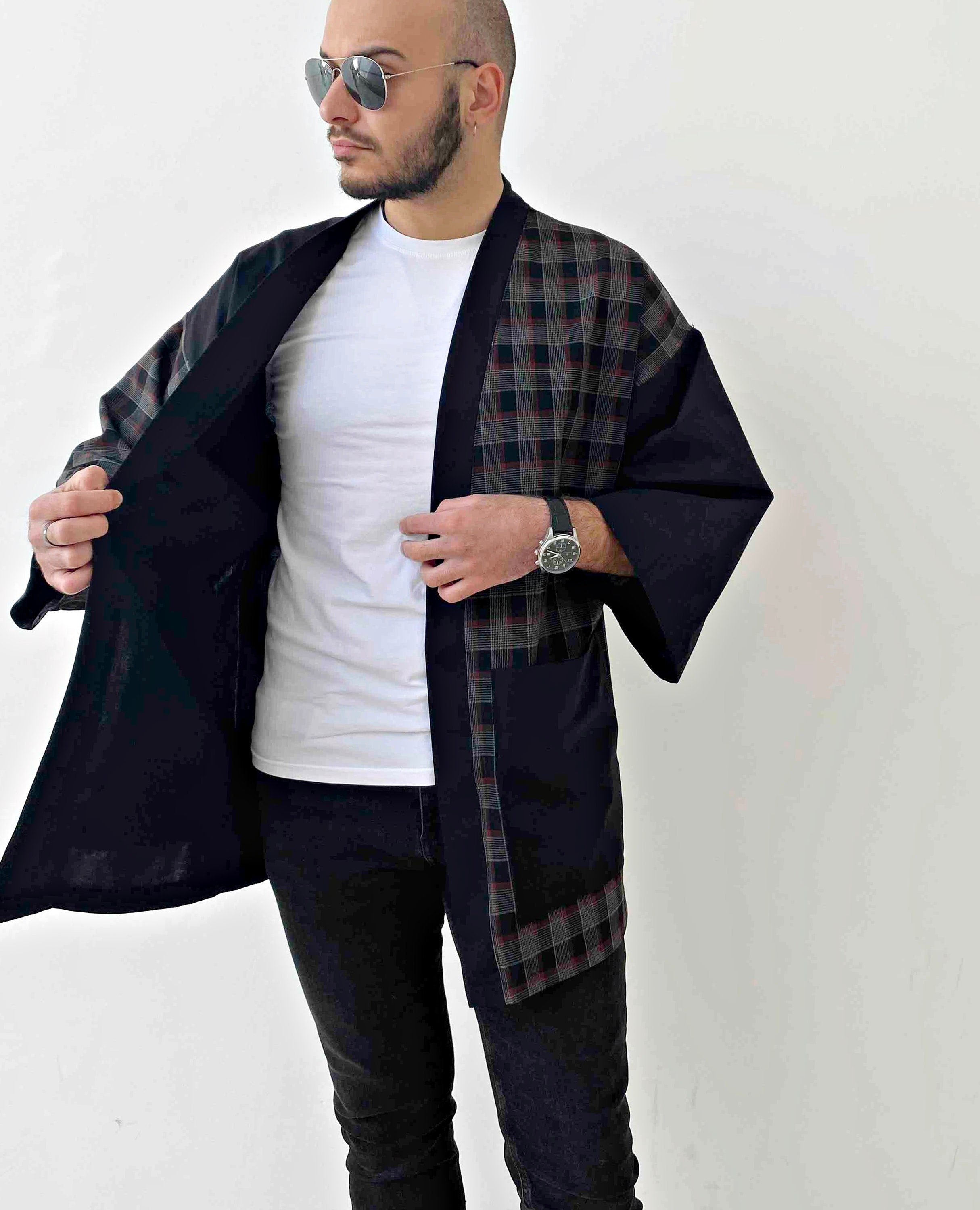 Haori Kimono Jacket for Men, Japanese Streetwear Cotton Yukata