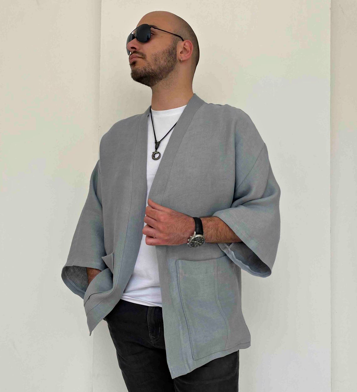 Linen Men's Haori Kimono Jacket Streetwear Japanese Etsy
