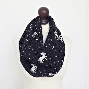 Unicorn Print Scarf, Fairy Tale Infinity Scarf, Cotton Light Weight Wrap, Boho Circle Scarf, Christmas Best Friend Gift, Women Foulard