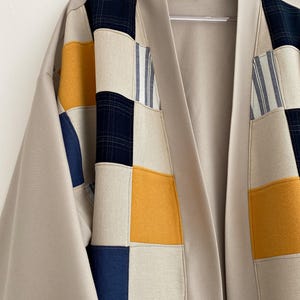 Men's Japanese Kimono Cardigan, Fall Patchwork Haori Jacket, Streetwear Loose Men Yukata Coat image 3