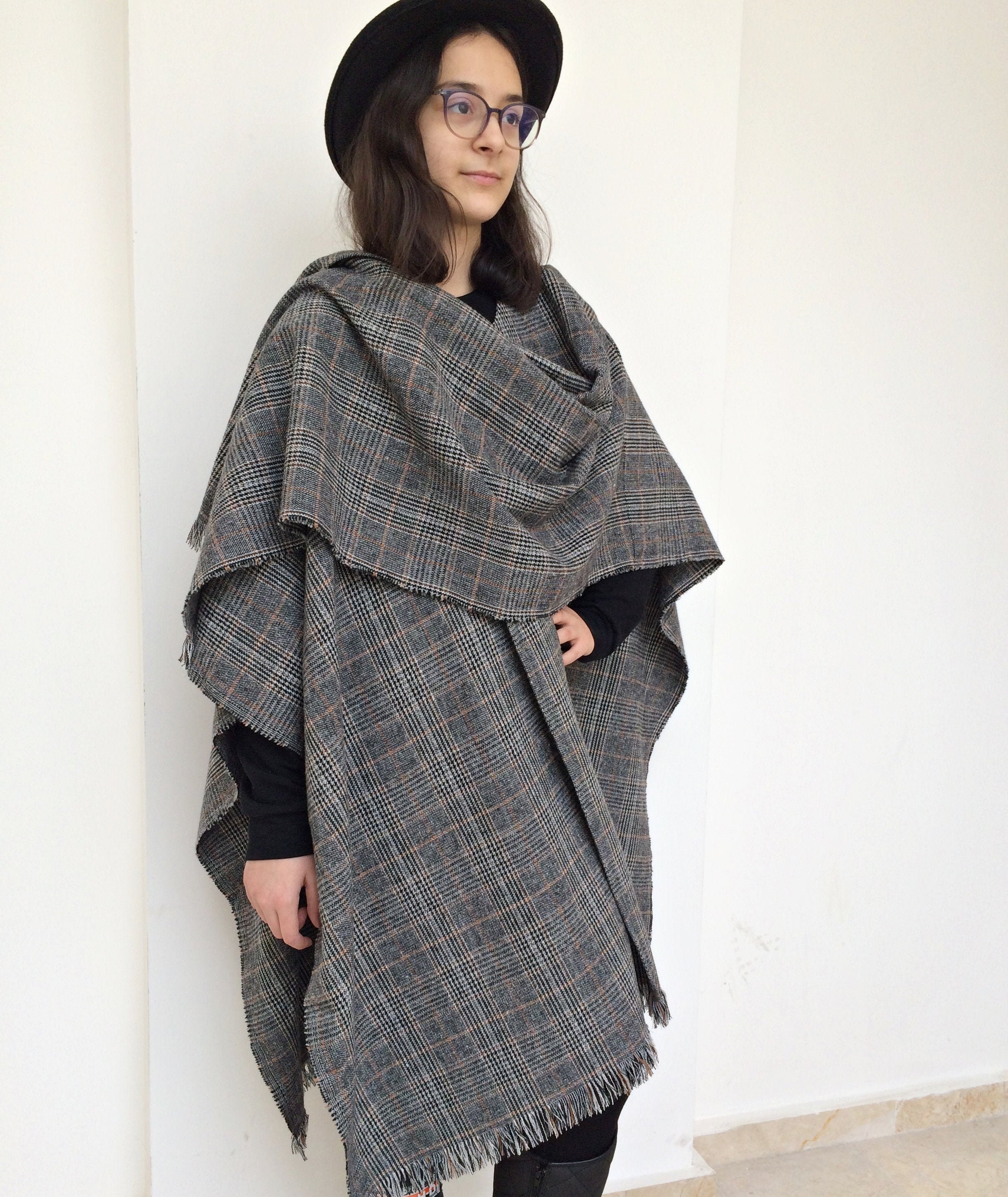 Wool Plaid Poncho Blanket Ruana Wrap Men Poncho Cape - Etsy