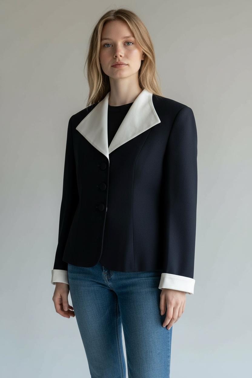 Christian Dior ヴィンテージ ジャケットノーカラーブラックホワイト Vintage Christian Dior Black & White Jacket Blazer Size 8