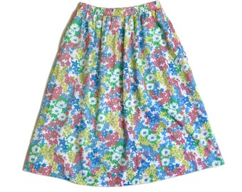 70s Vintage Pastel Spring Floral Midi Skirt Made by Gordon