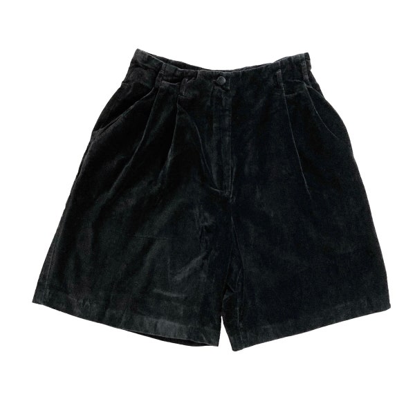 28 Waist 80s 90s Vintage Black Velvet High Waisted Pleated Shorts Made by Cambridge Dry Goods Company