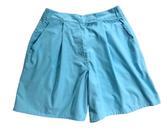 26 Waist 70s 80s Vintage High Waisted Pleated Light Blue Shorts Made by No Strings Attached