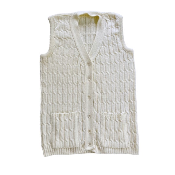 70s Vintage Cream Cable Knit Sweater Vest - image 1