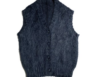 80s Vintage Dark Blue Fuzzy Sweater Vest