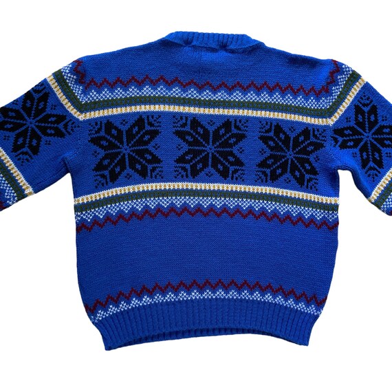 70s 80s Vintage Bright Blue Nordic Snowflake  Swe… - image 4