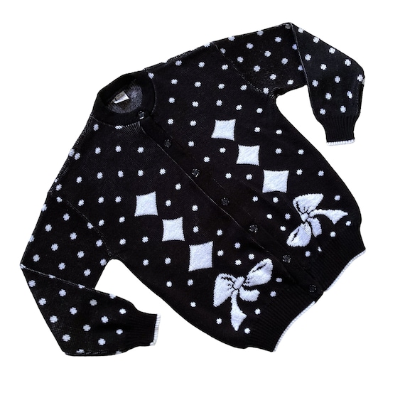 80s 90s Vintage Black and White Polka Dot Bow Car… - image 1