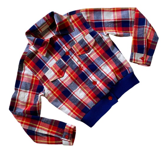 60s 70s Vintage Bright Blue and Red Plaid Lightwei
