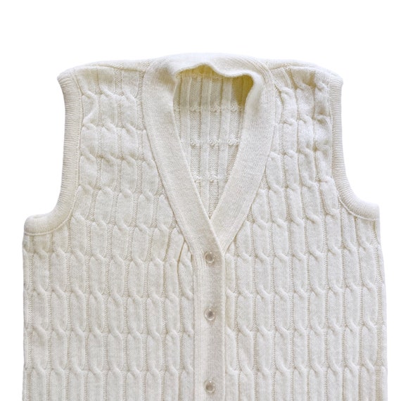70s Vintage Cream Cable Knit Sweater Vest - image 3