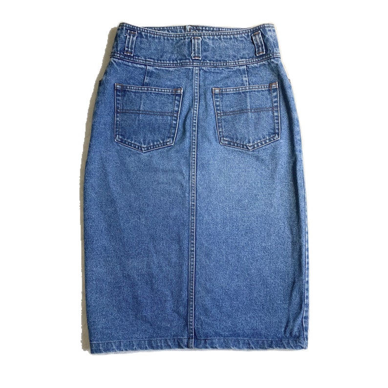 28 Waist 80s 90s Vintage High Waisted Denim Snap Front Skirt Made by Gap image 2