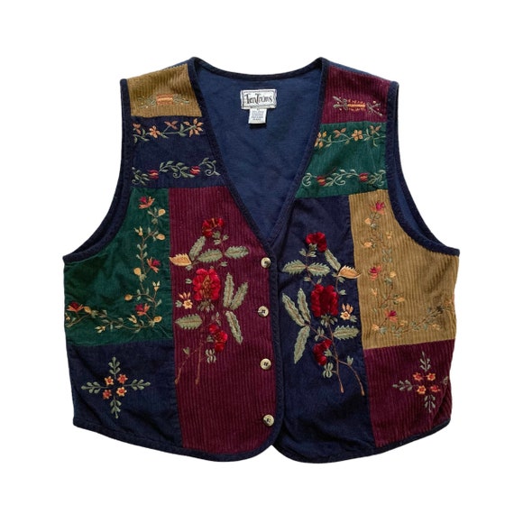 90s Vintage Embroidered Floral Patchwork Vest Made by Tantrums | Etsy