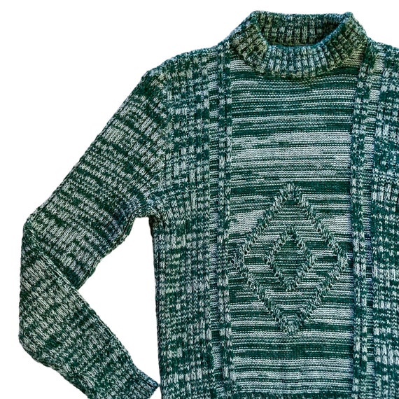 70s 80s Vintage Green and White Geometric Sweater - image 2