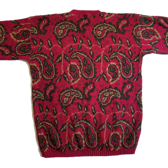 80s 90s Vintage Red and Green Paisley Pattern Swe… - image 3